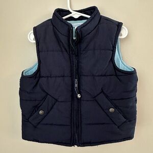Janie and Jack Navy Puffer Vest with Light Blue Lining